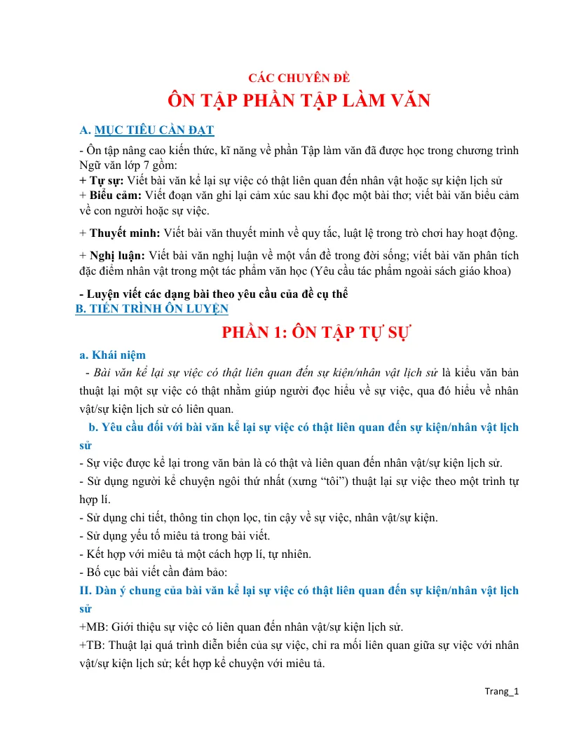 Tài Liệu Ôn Tập Phần Làm Văn Lớp 7 Theo Từng Chủ Đề