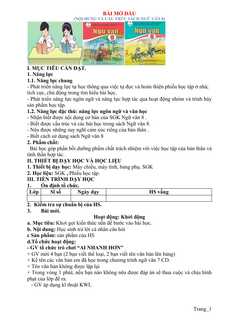 Giáo Án Ngữ Văn 8 Bài Mở Đầu