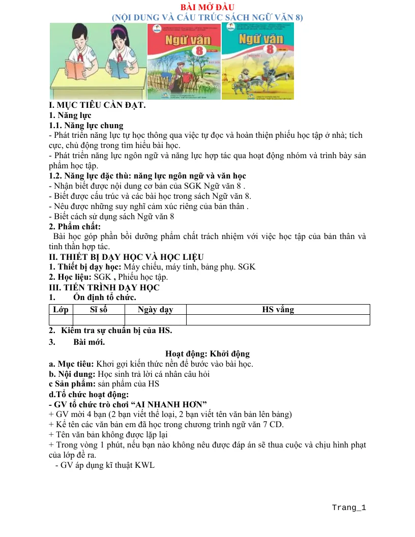 Giáo Án Ngữ Văn 8 Học Kỳ 1 Phương Pháp Mới