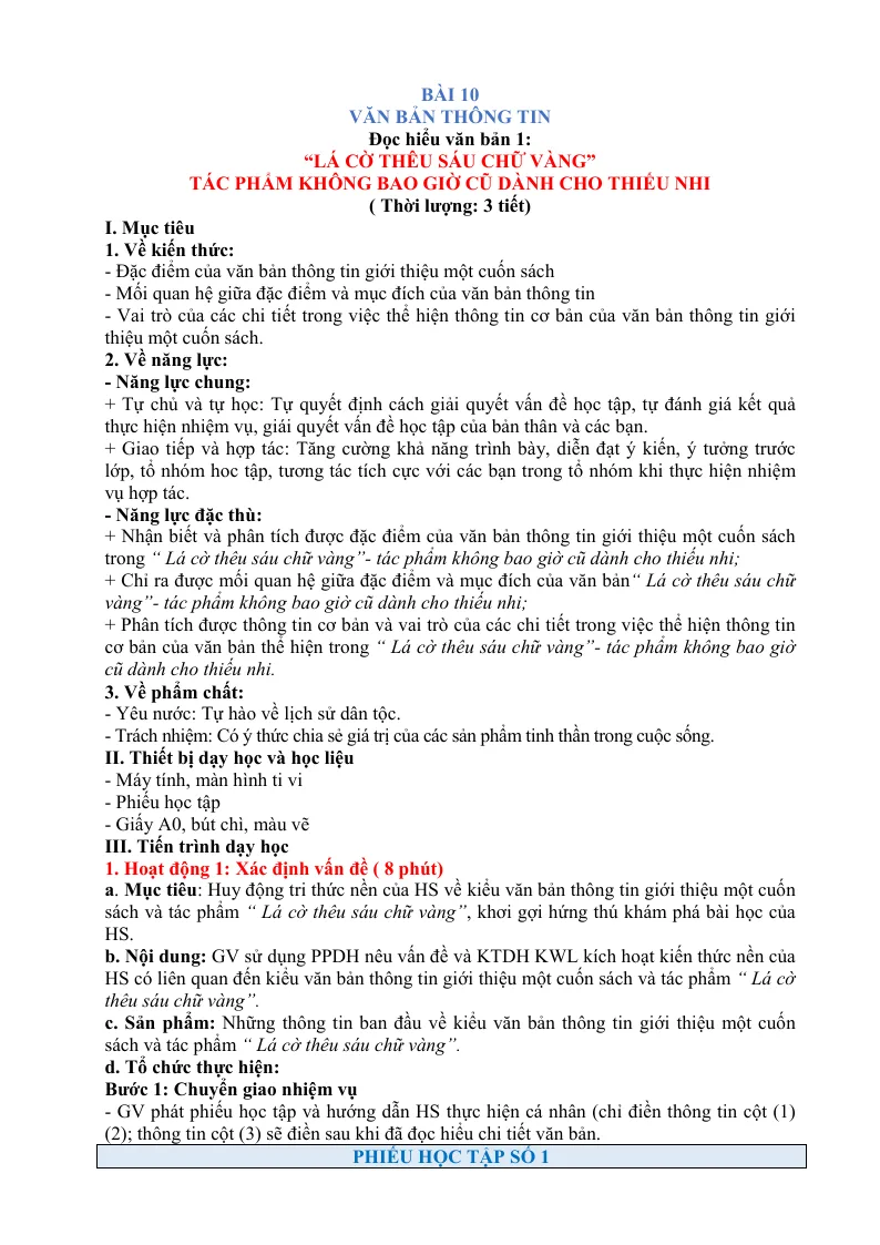 Giáo Án Ngữ Văn 8 Bài 10 Văn Bản Thông Tin