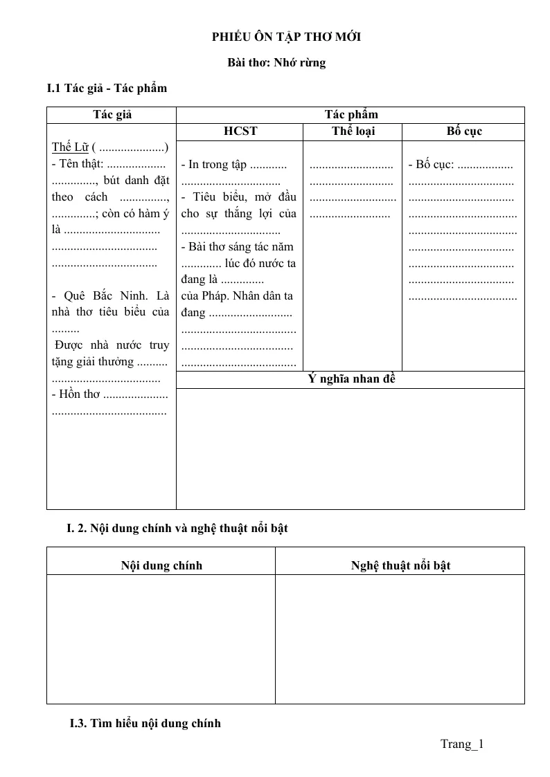 Phiếu Học Tập Ngữ Văn 8 Học Kỳ 2