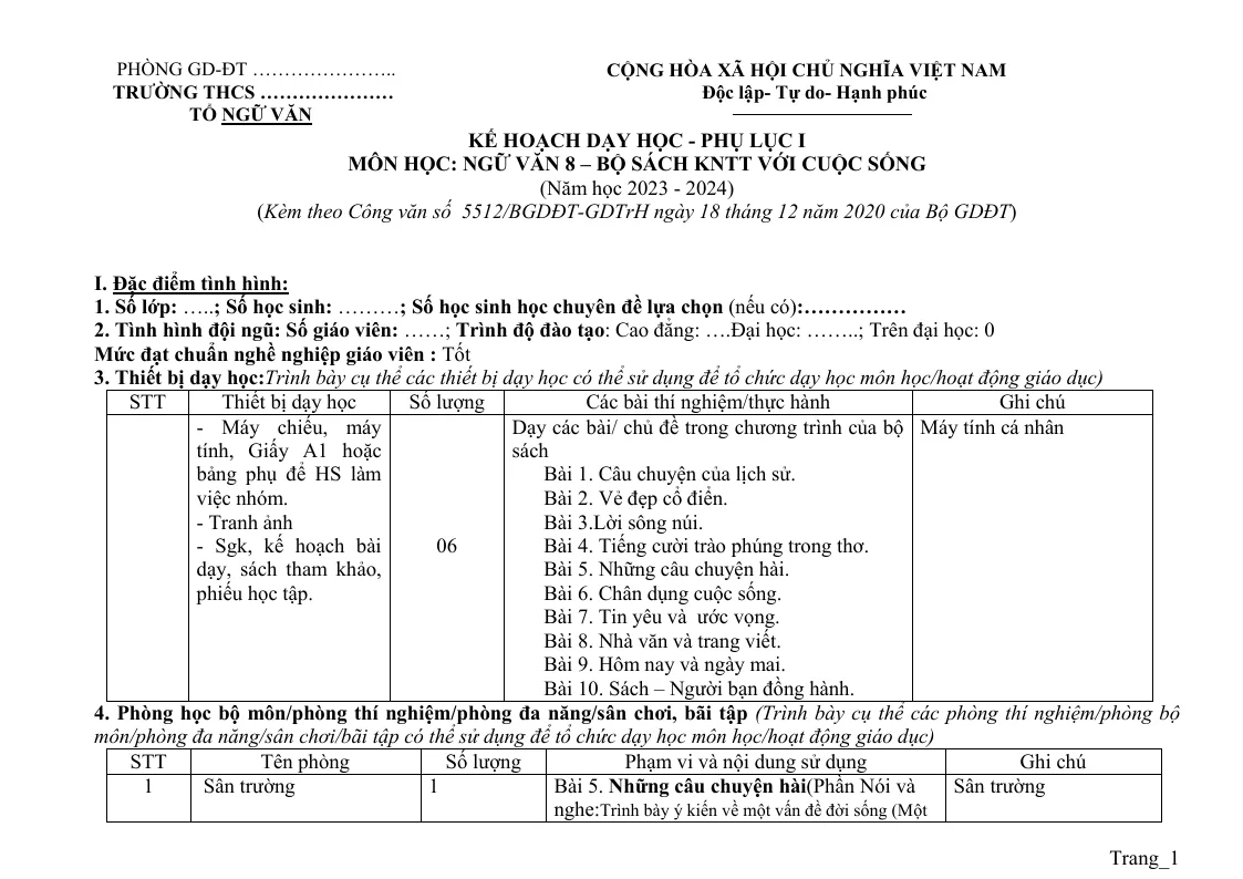 Phụ Lục I, II, III Môn Ngữ Văn 8 Sách Với Cuộc Sống