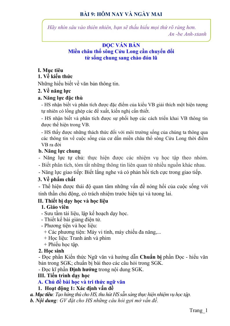 Giáo Án Ngữ Văn 8 Bài 9 Hôm Nay Và Ngày Mai