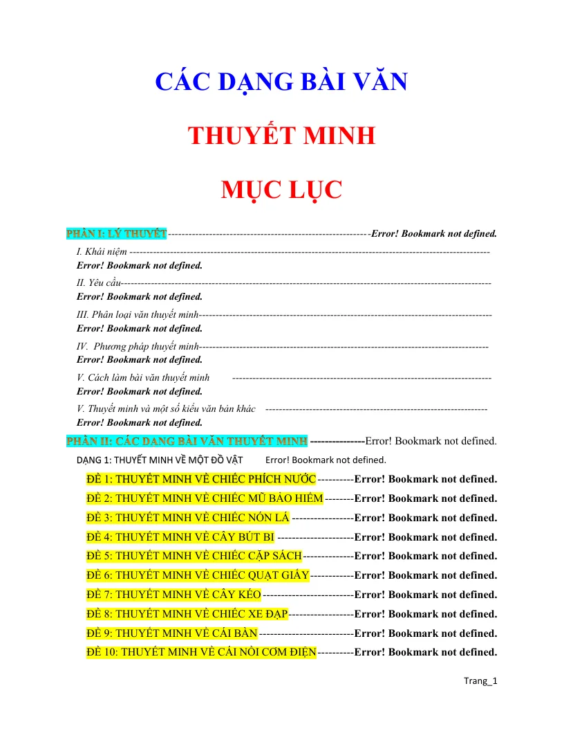 Các Dạng Bài Văn Thuyết Minh Lớp 8