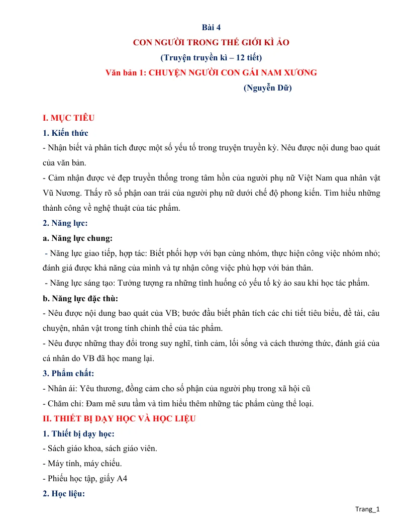 Giáo Án Ngữ Văn 9 Bài 4 Con Người Trong Thế Giới Kì Ảo