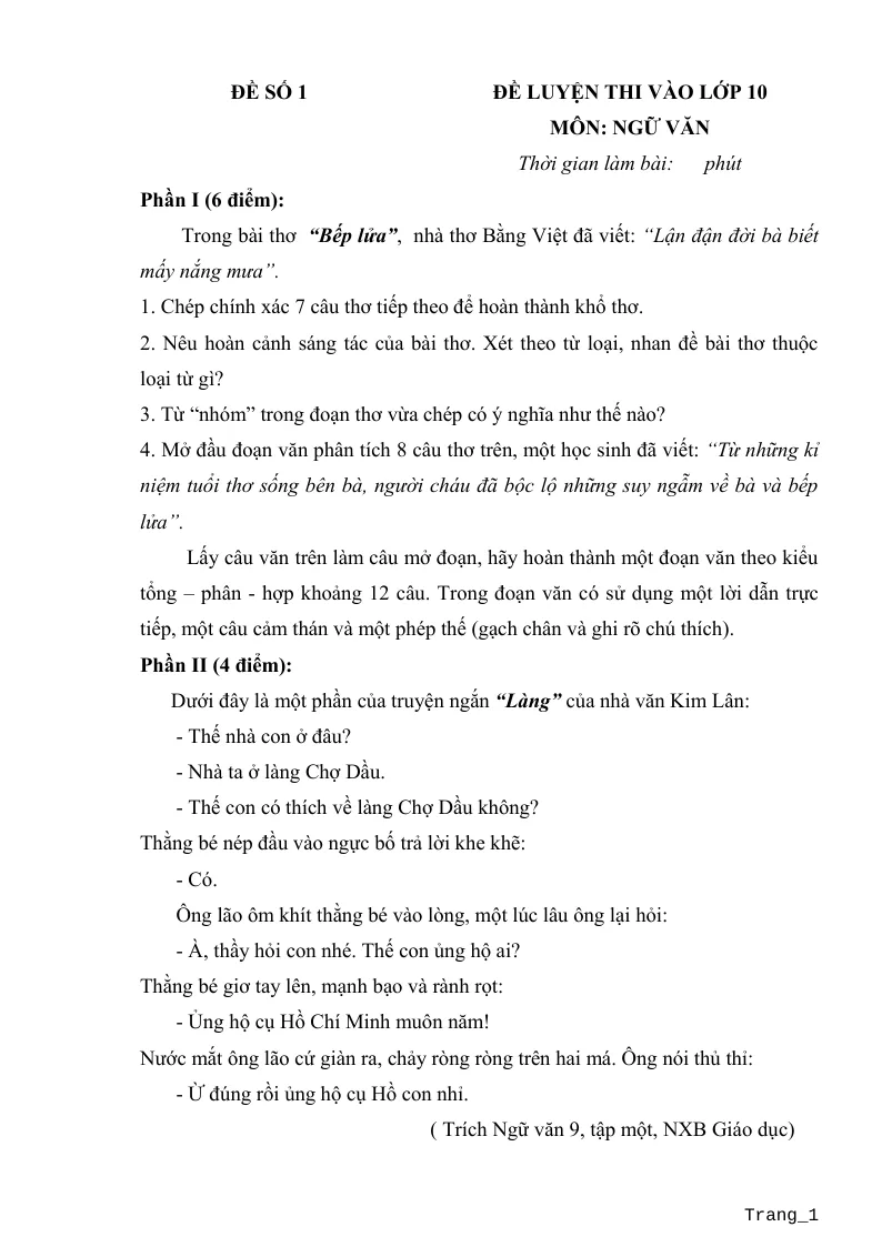 Bộ Đề Ôn Thi Ngữ Văn Vào 10