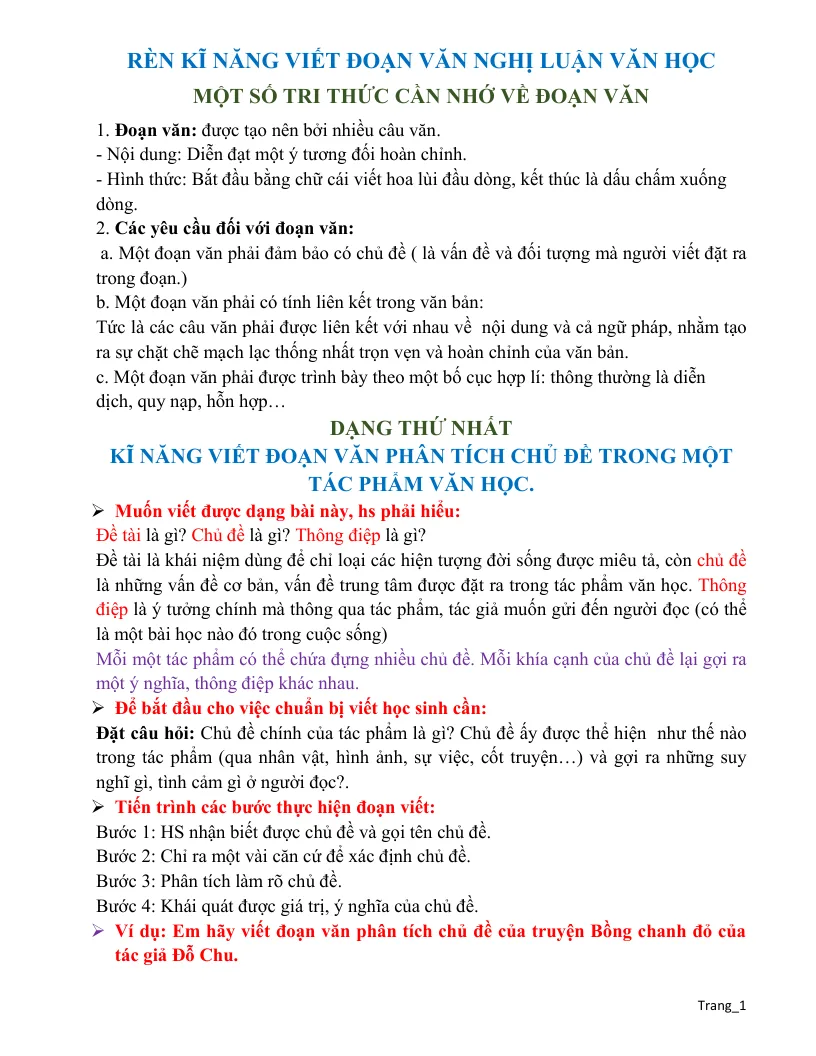 Phương Pháp Rèn Luyện Kỹ Năng Viết Đoạn Văn Nghị Luận Văn Học Lớp 9