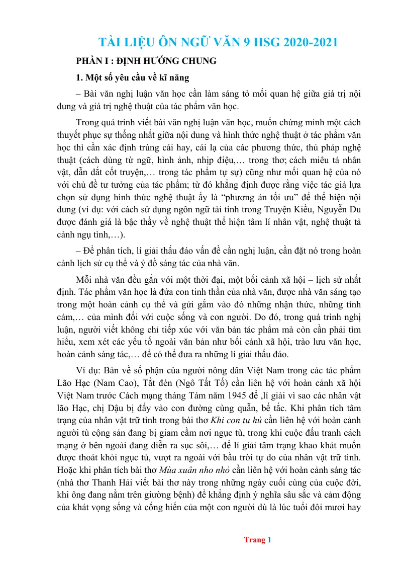 Tài Liệu Ôn Tập HSG Ngữ Văn 9