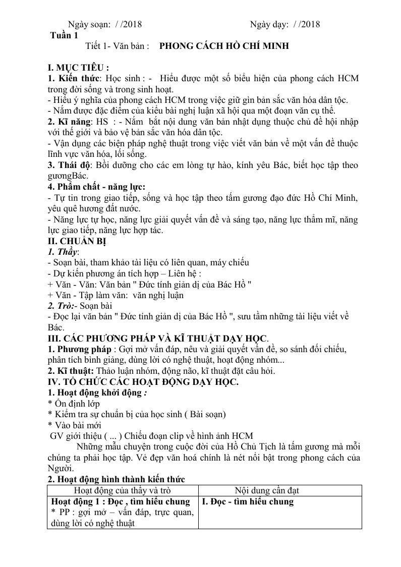 Giáo Án Ngữ Văn 9 HK 1 Theo Phương Pháp Mới