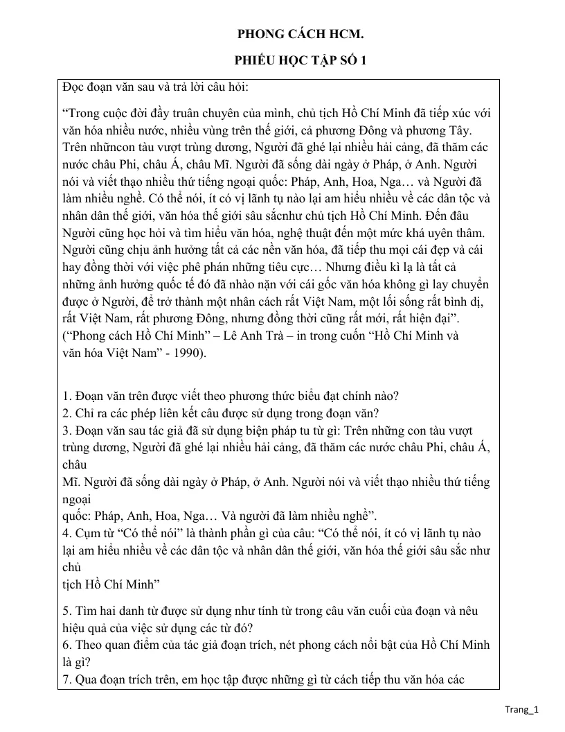 Phiếu Học Tập Văn 9 Cả Năm Theo Từng Bài Học