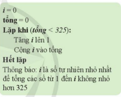  Theo thuật toán ở Hình sau, biến i và tổng khởi tạo ban đầu có giá trị là bao nhiêu? (ảnh 1)