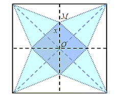 Cắt một miếng giấy hình vuông và xếp thành một hình chóp tứ giác đều như hình vẽ. Biết cạnh của hình vuông bằng 20 cm (ảnh 1)
