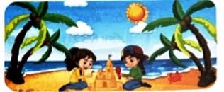 Dòng nào dưới đây chỉ chứa các sự vật có trong bức tranh sau?  A. Cái phao, bạn nhỏ, cầu vồng, con cá.  B. Mặt biển, đám mây, mặt trời, con người.  C. Mặt trời, cây dừa, bông tuyết, bãi cắt.  D. Đám mây, mặt trăng, mặt biển, con của. (ảnh 1)