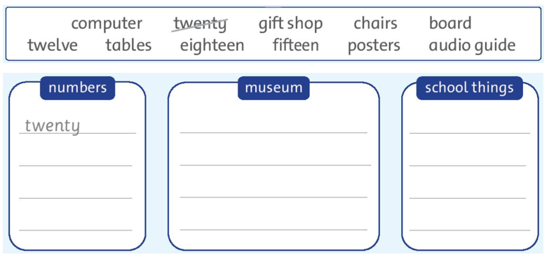 Read the words. Write them in the correct boxes (Đọc các từ. Viết chúng vào các ô đúng) (ảnh 1)