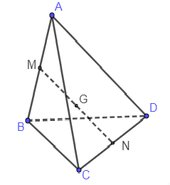 Cho tứ diện ABCD. Gọi M, N lần lượt là trung điểm của AB, CD ; G là trung điểm của MN. Véc tơ \[\overrightarrow {GA}  + \overrightarrow {GB}  + \overrightarrow {GC}  + \overrightarrow {GD} \] bằng véc tơ nào sau đây (ảnh 1)