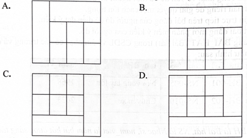 Cho đoạn mã HTML sau:   Phương án nào sau đây nêu đúng cấu trúc bảng khi chạy chương trình? (ảnh 1)