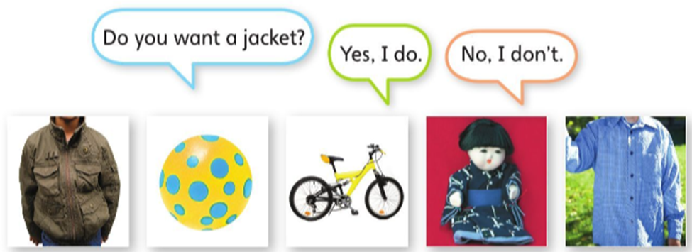 Ask and answer. (Hỏi và trả lời) Do you want a jacket? Yes, I do. (ảnh 1)