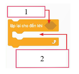 Em hãy xác định loại lệnh lặp trong hình sau. Cho biết các vị trí (1) và (2) trong hình ứng với thông tin gì (ảnh 1)