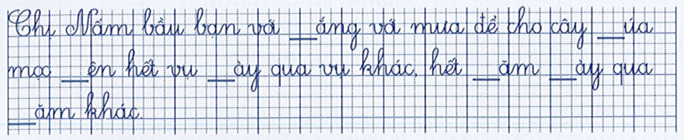 Điển âm, vần thích hợp vào chỗ trống (thêm dấu thanh nếu cần)   a) Điền l hoặc n:  …..ong ….anh đáy nước in trời Thành xây khói bước ….on phơi bóng vàng. (ảnh 1)