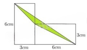 Cho hai hình chữ nhật có kích thước như hình vẽ bên. Diện tích tam giác màu xanh là (ảnh 1)