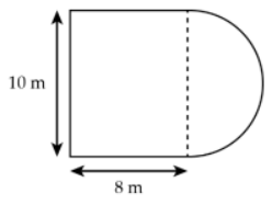 Hình bên được tạo bỏi hình chữ nhật và một nửa hình tròn (xem hình vẽ). Tính chu vi hình đó. (ảnh 1)
