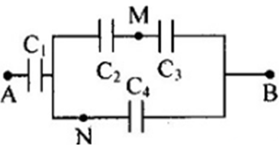 Cho mạch điện như hình vẽ. Biết C1 = 6 nuyF, C2 = 3 nuyF, C3 = 6 nuyF, UAB = 60V (ảnh 1)