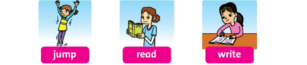 Listen and point. Repeat (Nghe và chỉ. Lặp lại) jump read write  (ảnh 1)