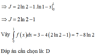 Trắc nghiệm Tích phân có đáp án (P1) (Vận dụng)