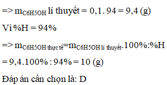 Trắc nghiệm Phenol có đáp án (Thông hiểu)