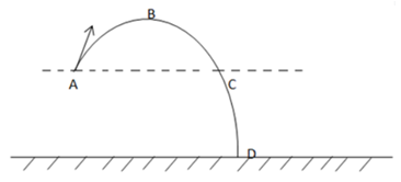 Một vật được ném lên theo phương xiên góc với phương ngang từ vị trí A rơi xuống đất tại vị trí D. (ảnh 1)