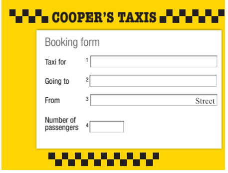 Ravi phones for a taxi. Listen and complete the information. (Ravi gọi taxi (ảnh 1)