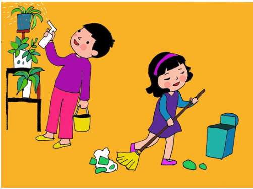  Kể tên các việc làm của hai bạn nhỏ trong bức tranh? (chọn 2 đáp án) (ảnh 1)