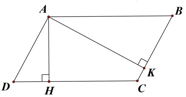 Cho hình bình hành ABCD, kẻ AH vuông CD tại H, AK vuông BC tại K. Khẳng định nào sau đây là đúng? (ảnh 1)