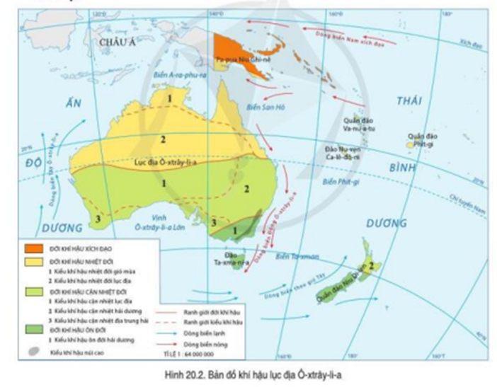 Dựa vào lược đồ khí hậu lục địa Ô-xtrây-li-a khí hậu nhiệt đới phân bố chủ yếu  (ảnh 1)