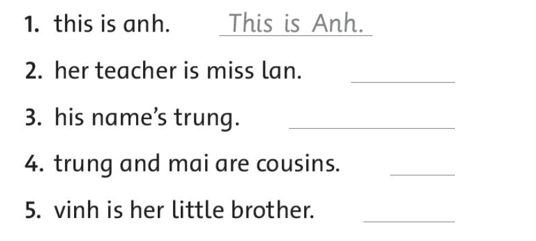 Write the sentence again with capital letters (Viết lại câu bằng chữ in hoa) (ảnh 1)