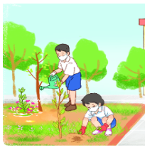 Quan sát tranh, bấm vào những câu nói về hoạt động của các bạn học sinh trong tranh: (chọn 2 đáp án) (ảnh 1)