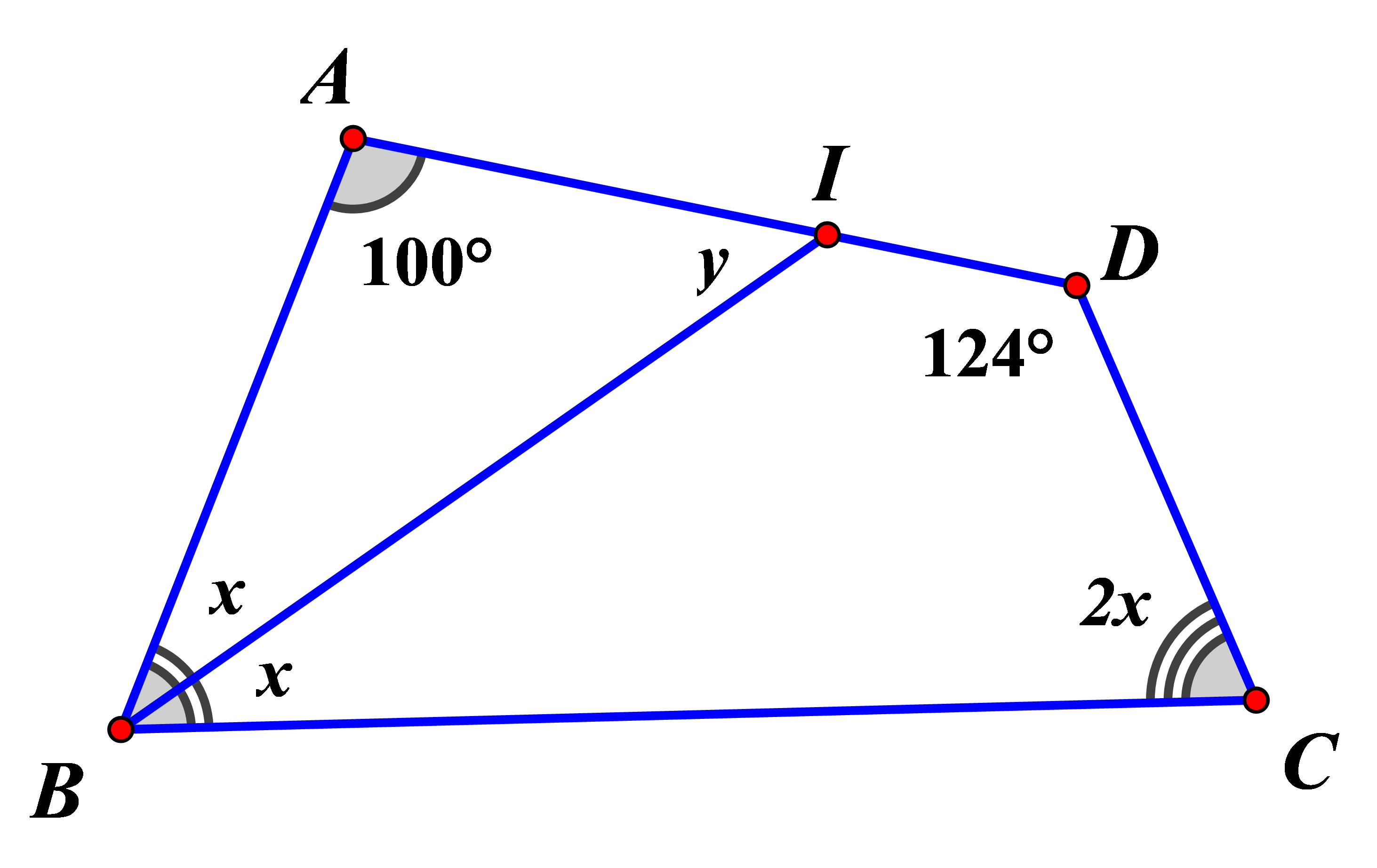 Giá trị số đo \[2y - x\] trong hình vẽ là   	A. \(46^\circ \).	B. \(126^\circ \).	C. \(134^\circ \).	D. \(58^\circ \). (ảnh 1)