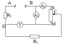Cho mạch điện như hình vẽ :  R1 = 3  , R2 = 2  , MN là biến trở với RMN (ảnh 1)