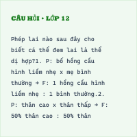 Hỏi Trắc nghiệm Quy luật phân li có đáp án