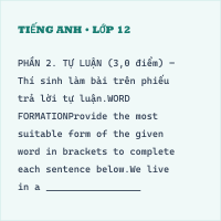 Đề thi chính thức vào 10 Tiếng Anh Trường phổ thông năng khiếu HCM năm 2025 có đáp án