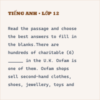 Trắc nghiệm Tiếng Anh 10 Unit 4: International Organizations and Charities-Reading and Writing- iLearn Smart World có đáp án