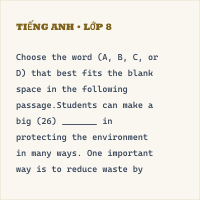 Đề thi cuối học kì 2 Tiếng Anh lớp 8 Friends Plus có đáp án (Đề 5)