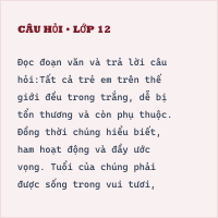 Trắc nghiệm Phân tích chi tiết tác phẩm Tuyên bố thế giới về sự sống còn, quyền được bảo vệ và phát triển của trẻ em có đáp án