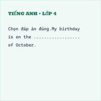 Đề thi Tiếng Anh lớp 4 Giữa học kì 1 có đáp án (Đề 3)