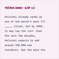 Trắc nghiệm Tiếng Anh 11 Reading điền từ: Cities of the future có đáp án