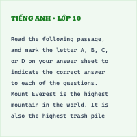 Bộ đề ôn thi Tiếng Anh vào lớp 10 THPT năm 2020 - 2021 có đáp án - Đề 14