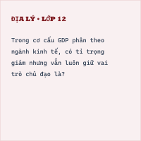 Trắc nghiệm Địa Lí Bài 20 (có đáp án): Chuyển dịch cơ cấu kinh tế (Phần 2)