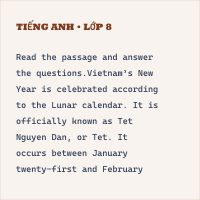 Đề thi giữa kì 2 Tiếng Anh lớp 8 có đáp án (đề 7)