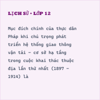 Trắc nghiệm Lịch Sử Bài 29 (có đáp án): Chính sách khai thác thuộc địa của thực dân Pháp (phần 2)