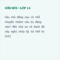 Trắc nghiệm: Chuyển đổi câu chủ động thành câu bị động (tiếp theo) có đáp án